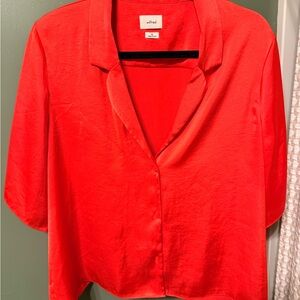 Aritzia Wilfred Vibrant Red Satin Button-Front Blouse